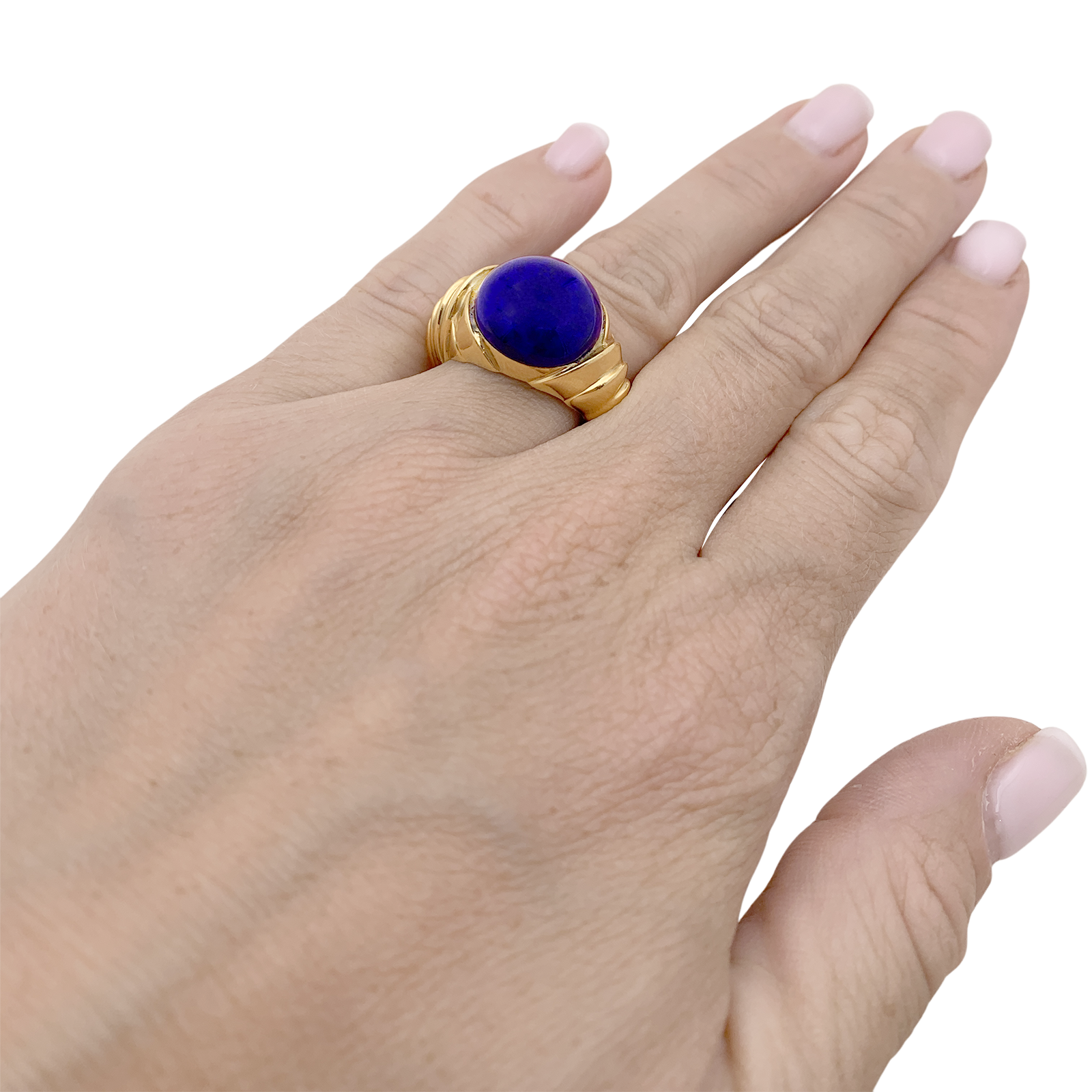 Bague or jaune et cabochon de lapis-lazuli. 4