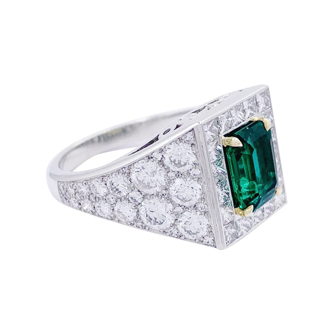 Bague, or blanc, platine, émeraude, diamants. 8