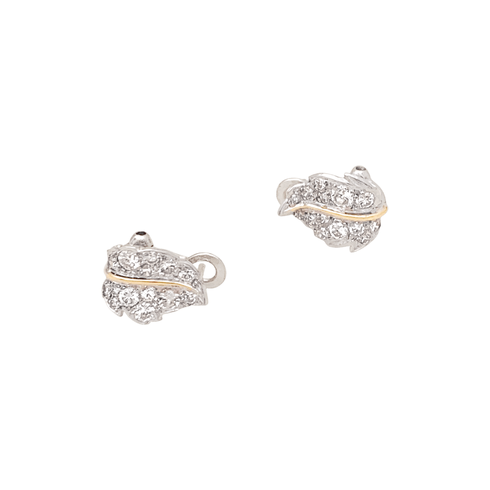 Boucles d'oreilles feuilles deux tons d'or et diamants. 5
