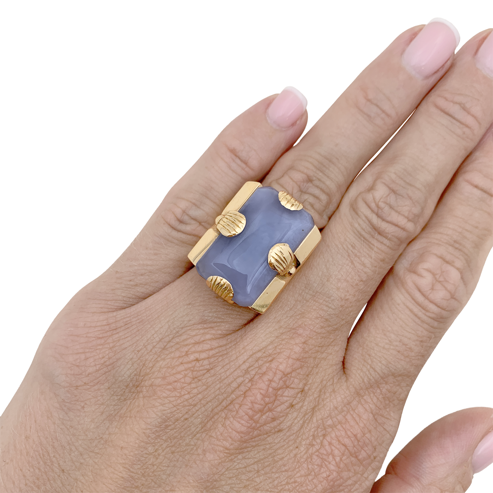 Bague "Tank" or rose, jade lavande. 5