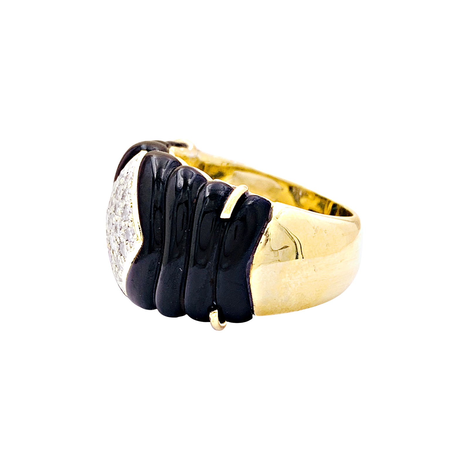 Bague bandeau en or jaune, diamants et onyx. 3