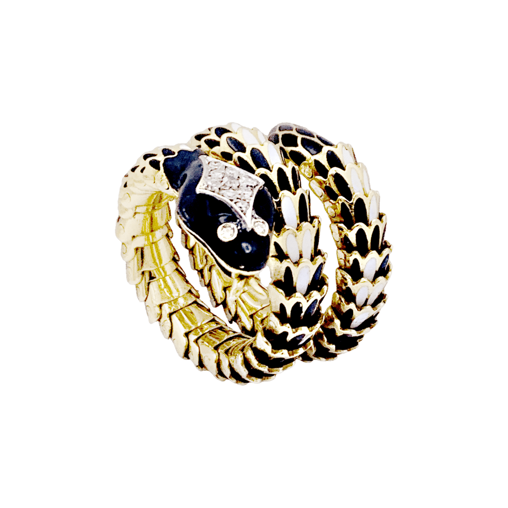 Bague vintage, «Serpent», or jaune, émail, diamants. 1