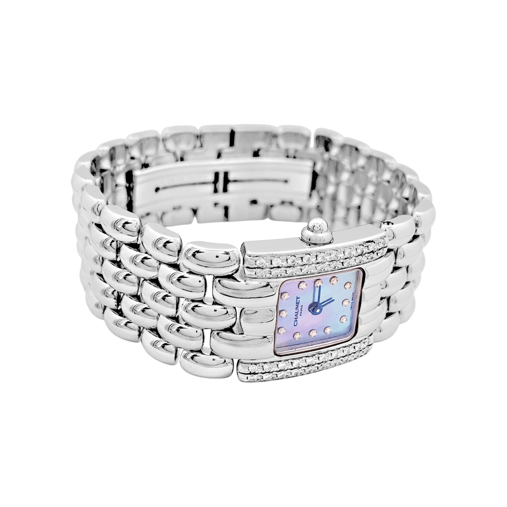 Montre Chaumet modèle "Khésis" en acier, diamants, nacre. 2