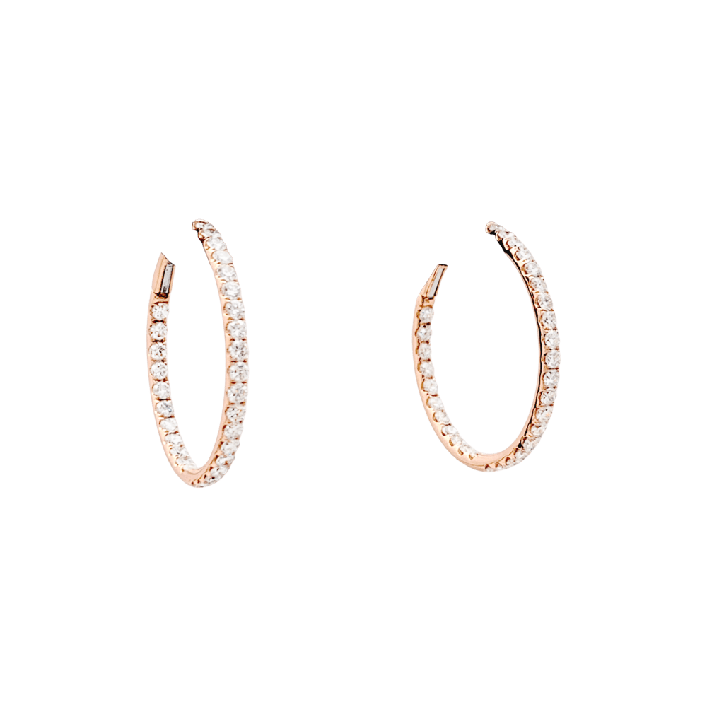 Boucles d'oreilles créoles, or rose et diamants. 3