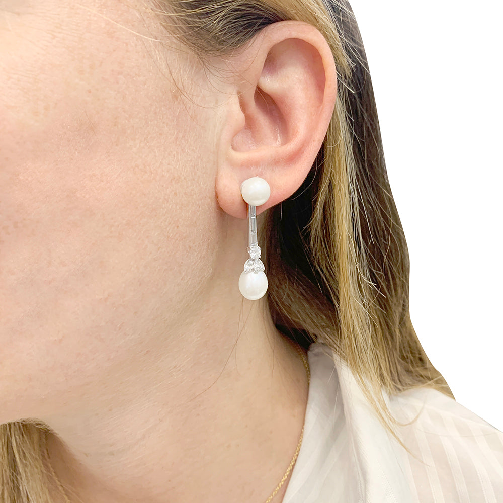 Boucles d'oreilles perles, diamants, platine, or blanc. 6