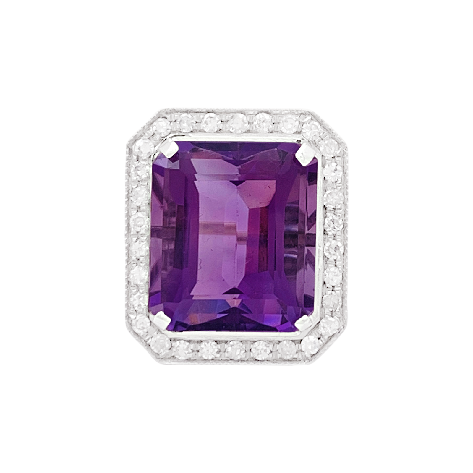 Bague or blanc, diamants, améthyste. 1