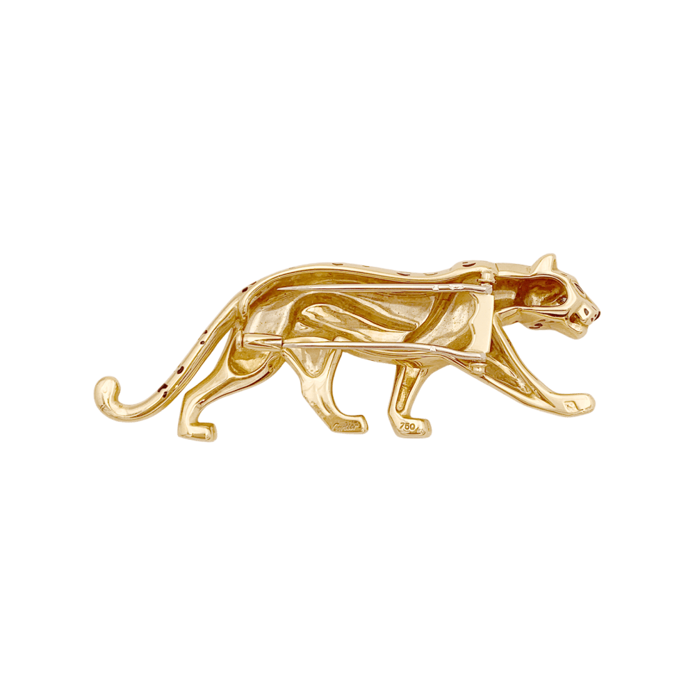 Broche Cartier, "Panthère", or jaune, émail, émeraudes. 4
