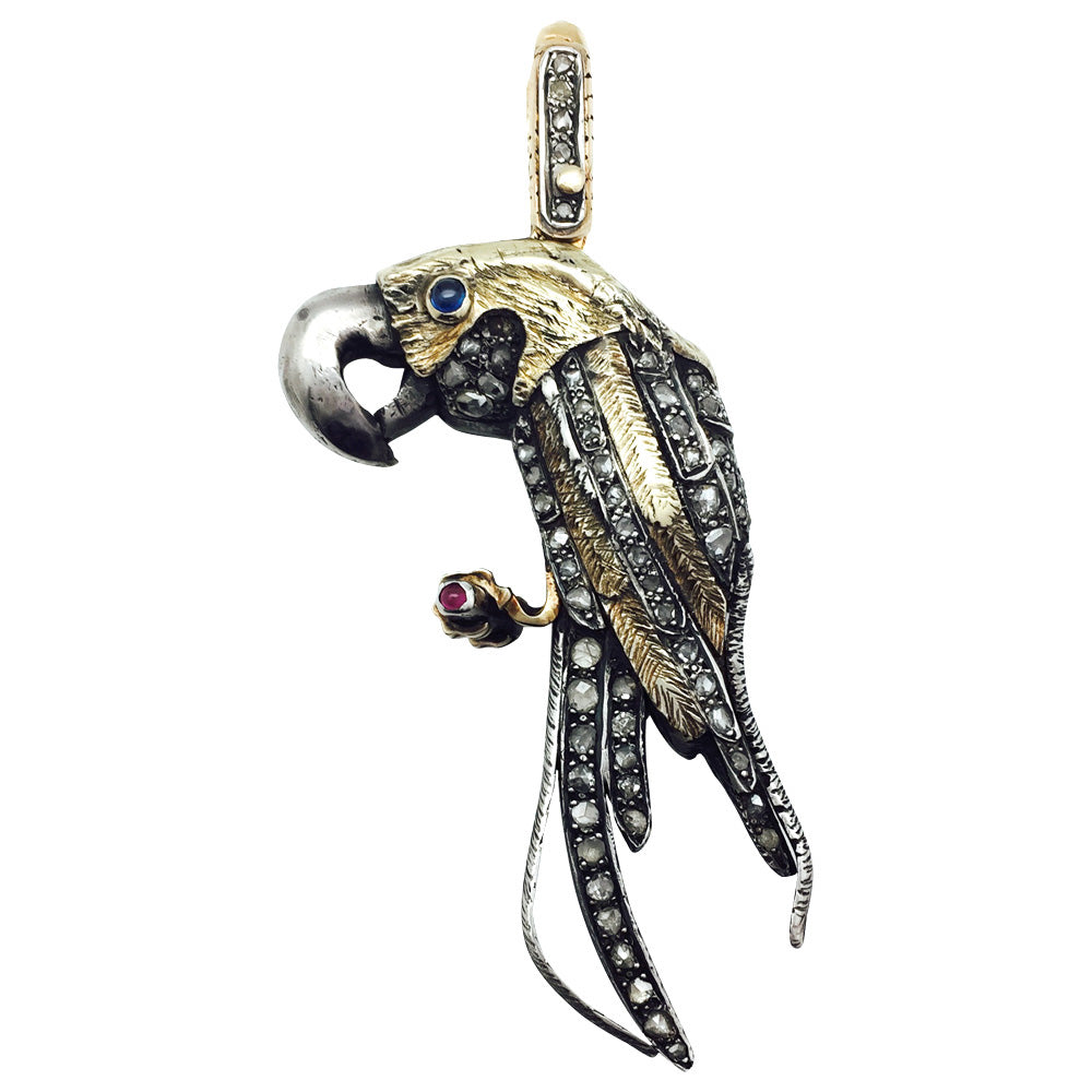 Pendentif "Perroquet", or jaune et argent. 2