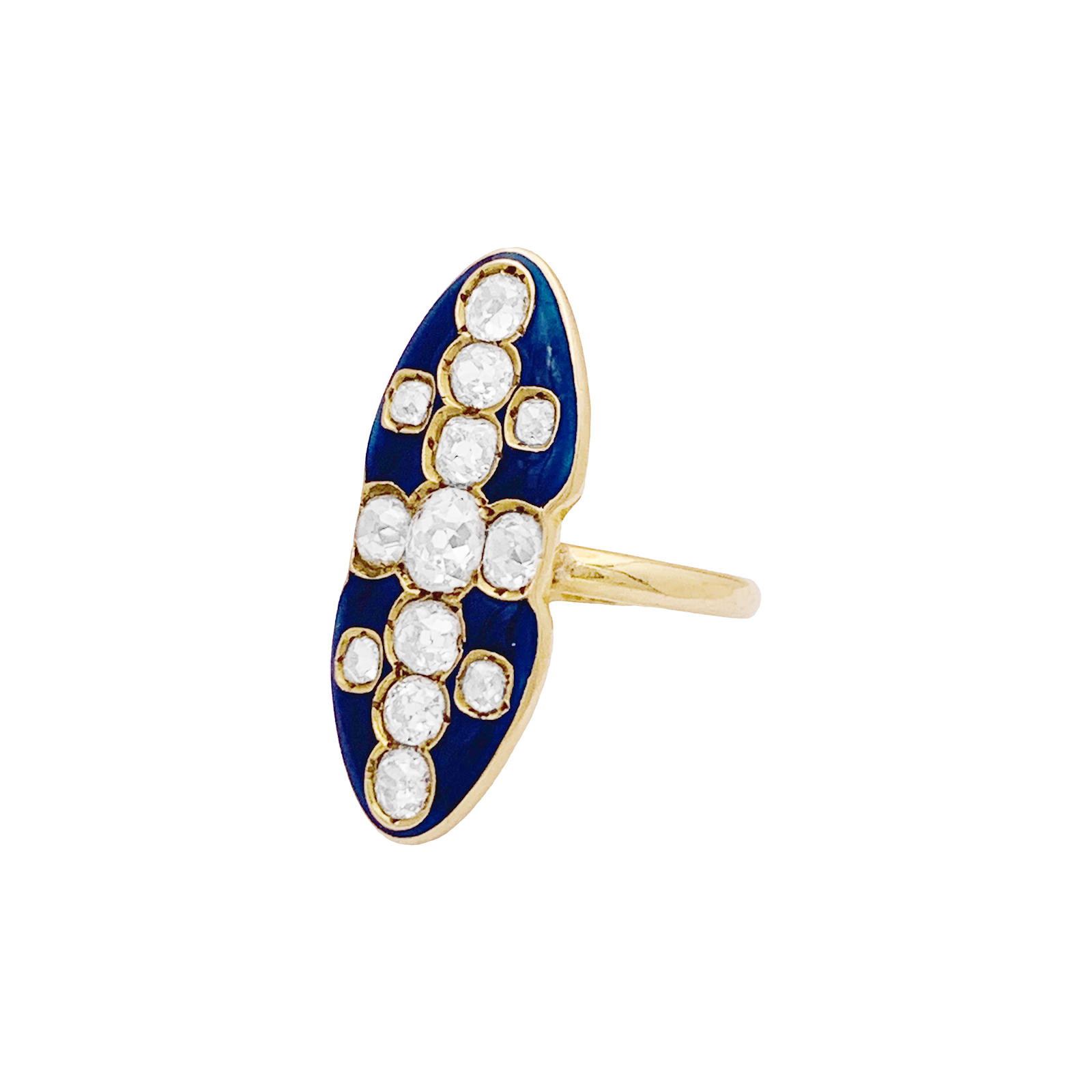 Bague "marquise" or jaune, diamants, émail. 4