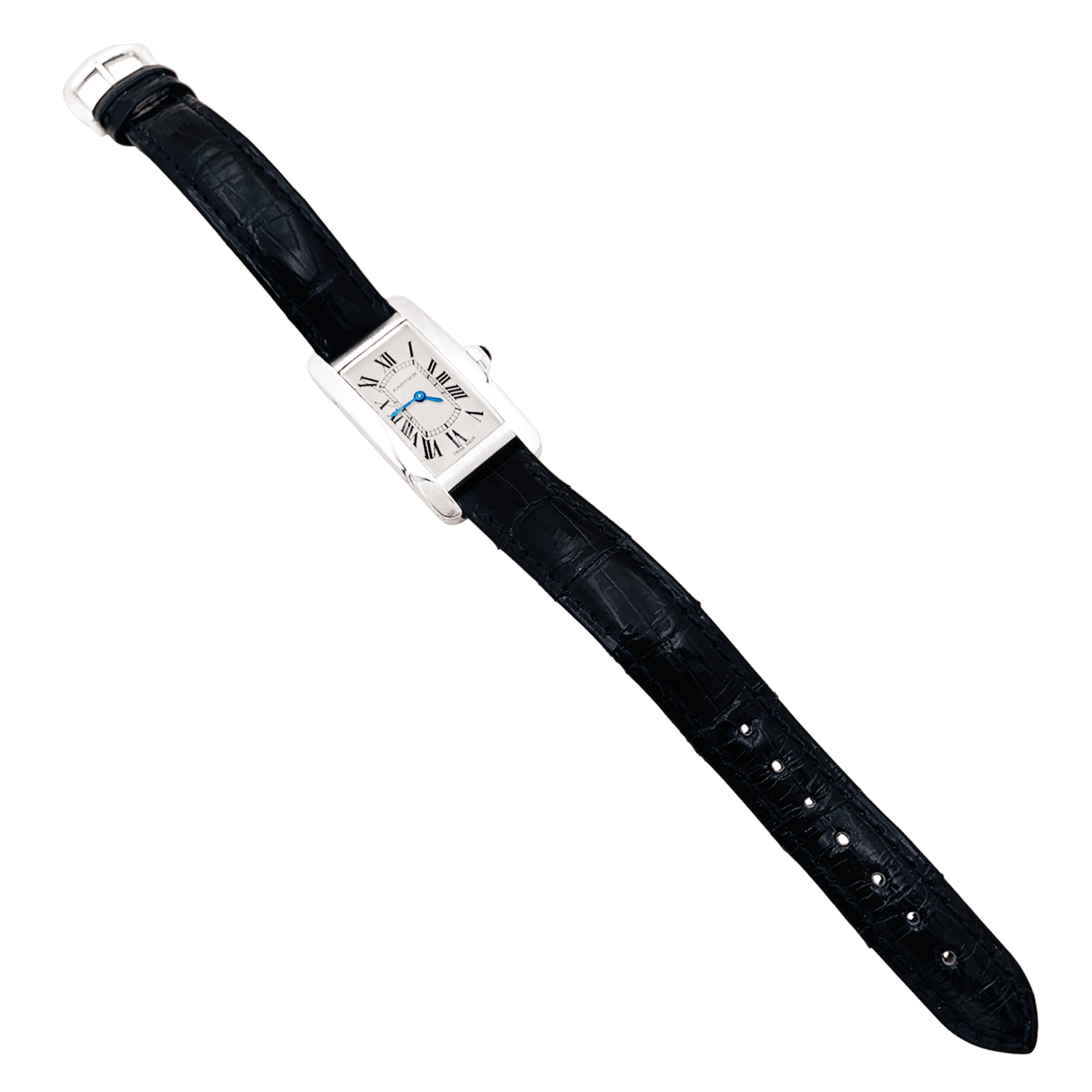 Montre Cartier, "Tank Américaine", acier, cuir. 2