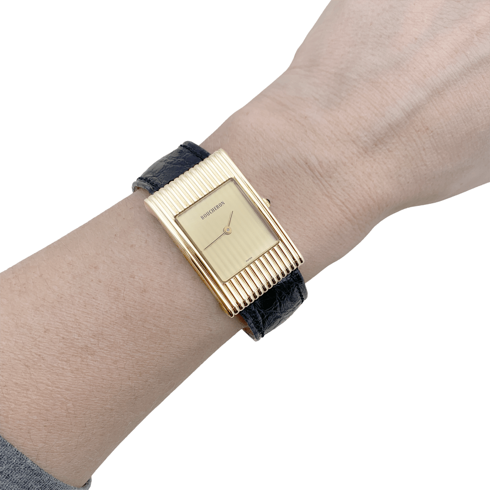 Montre Boucheron, "Reflet", or jaune, cuir. 8