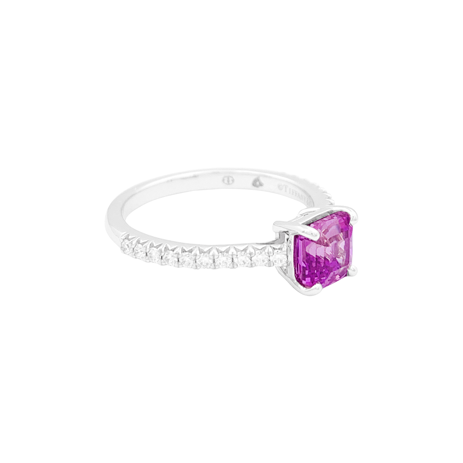 Bague TIFFANY & CO, "Novo" platine, saphir rose et diamants. 4