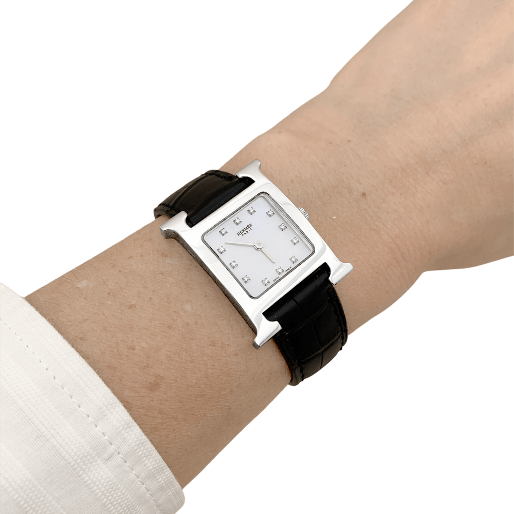 Montre Femme Hermès, "Heure H", acier, nacre et diamants. 6