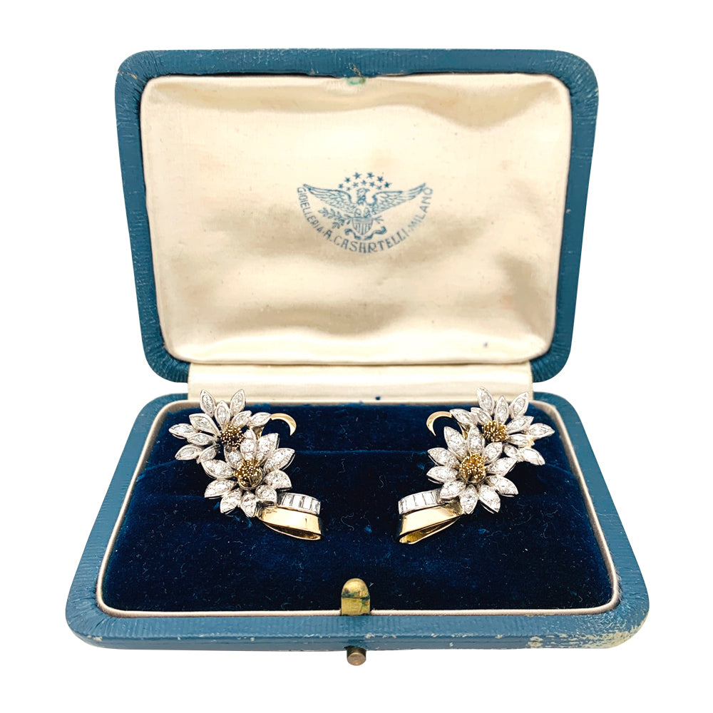 Boucles d'oreilles, "Edelweiss", en or jaune, platine et diamants. 10