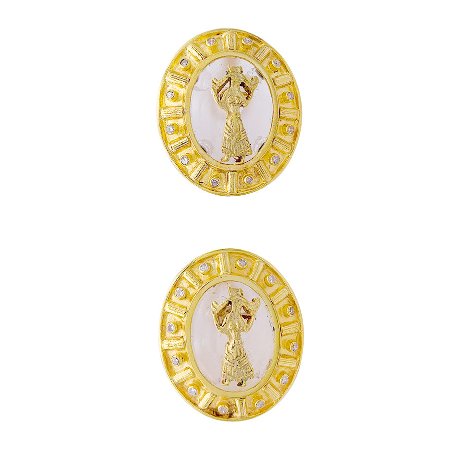 Boucles d'oreilles Lalaounis, "Bouclier d'Achilles", or jaune, cristal de roche. 5