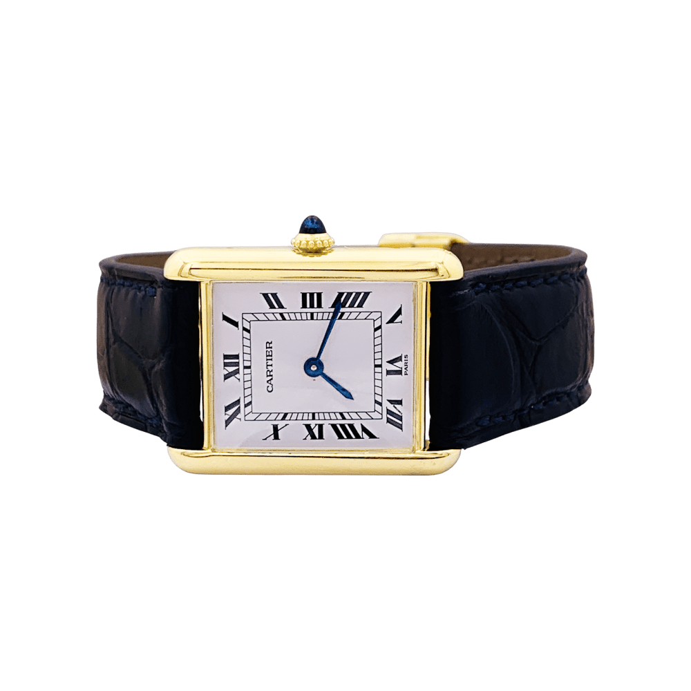 Montre Cartier, "Tank Louis Cartier", or jaune, bracelet cuir. 2