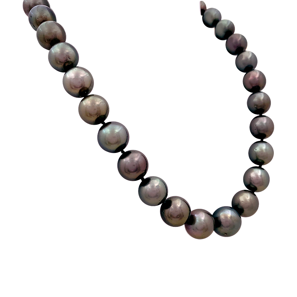 Collier perles de Tahiti, or blanc, diamants. 2