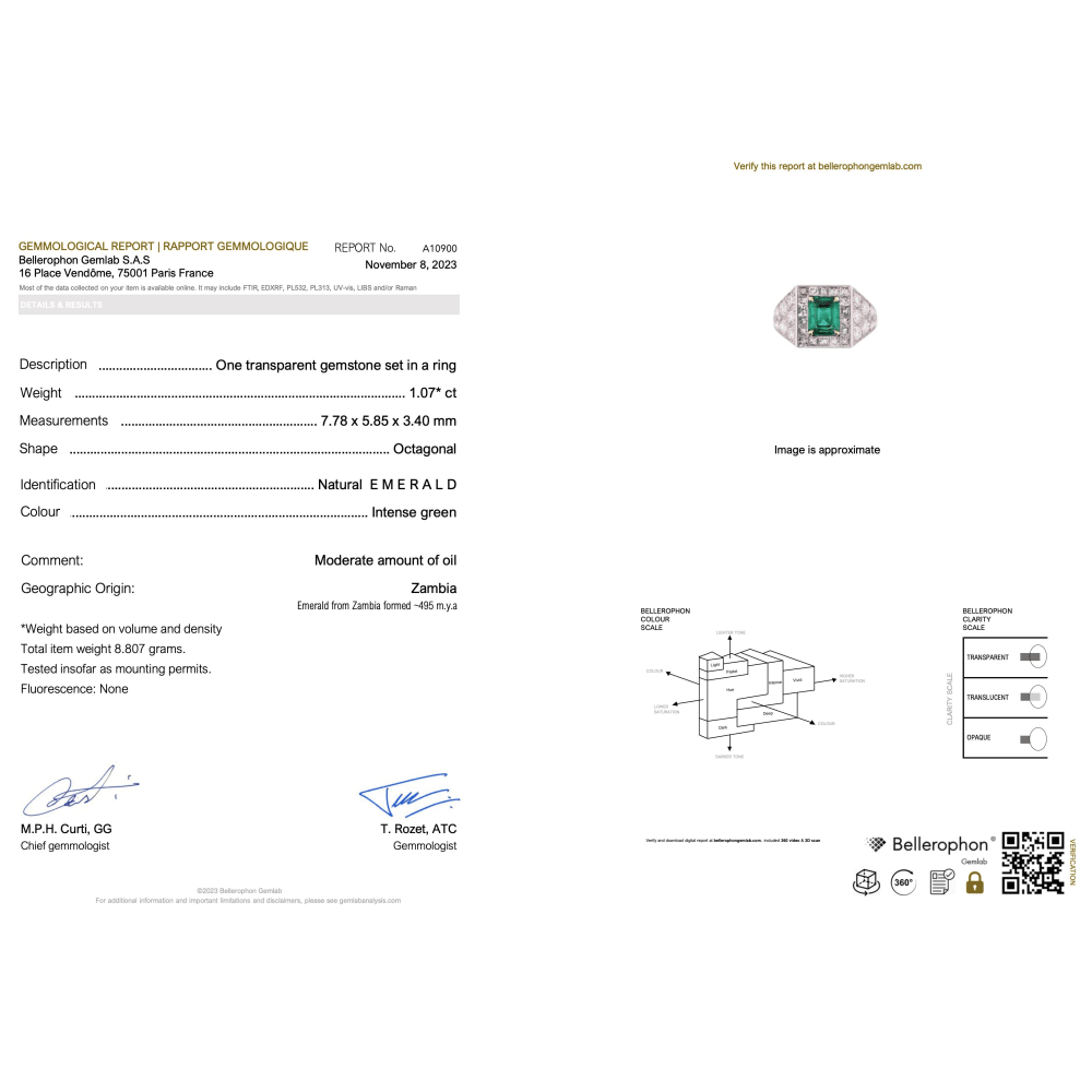 Bague, or blanc, platine, émeraude, diamants. 9