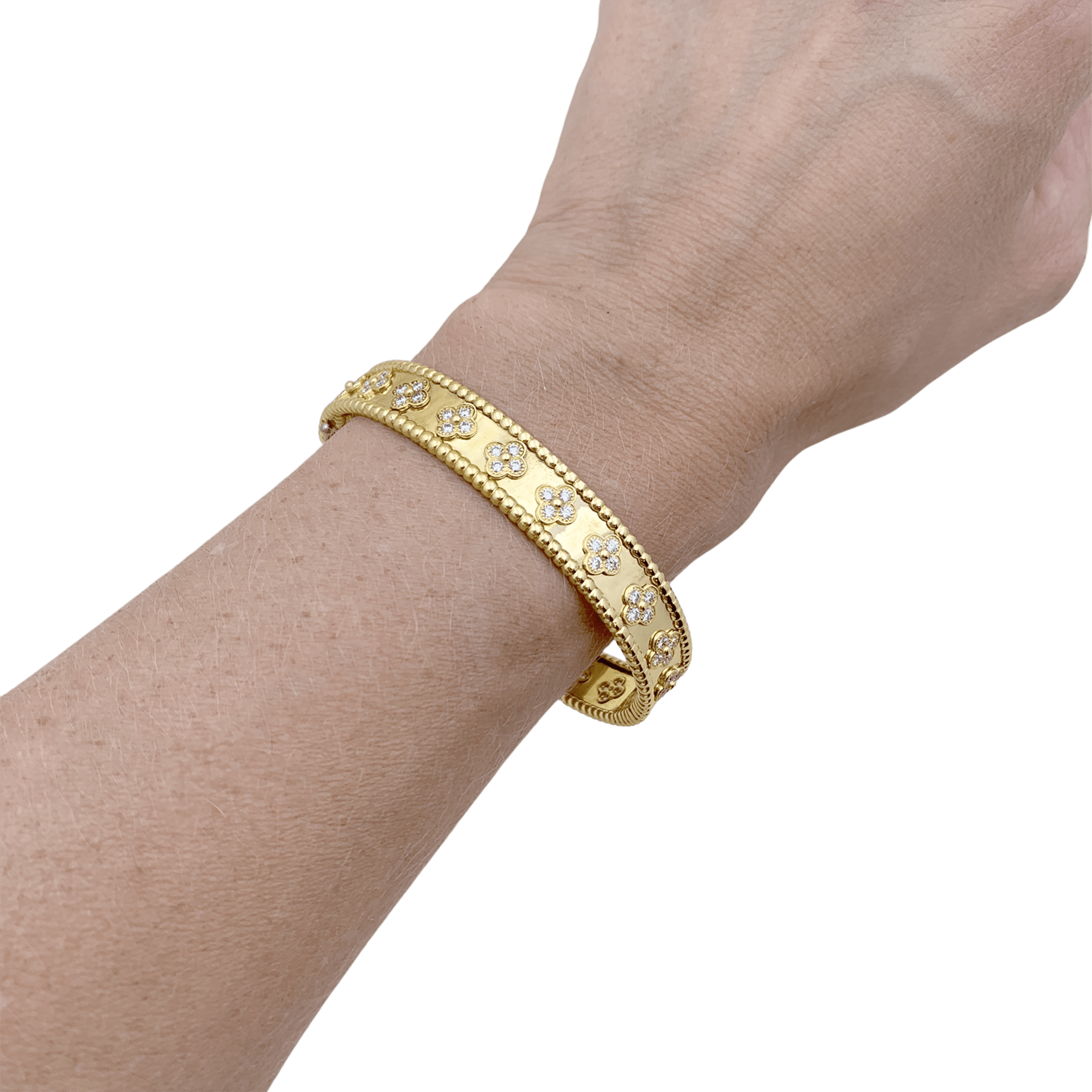 Bracelet Van Cleef & Arpels, "Perlée Trèfles", or jaune et diamants. 6