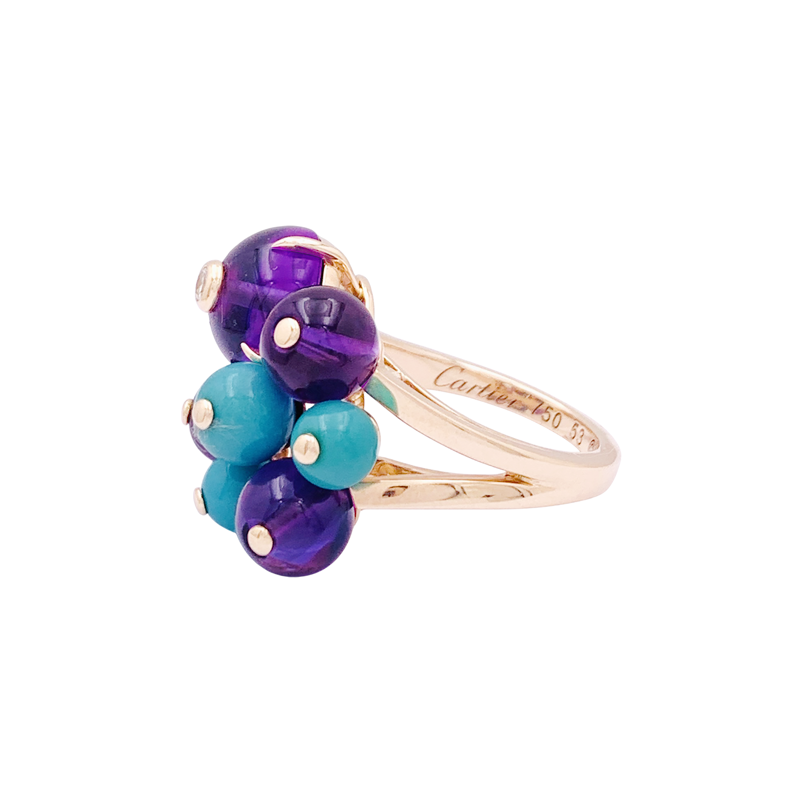 Bague Cartier, "Délices de Goa", or rose, diamant, turquoises, améthystes. 4