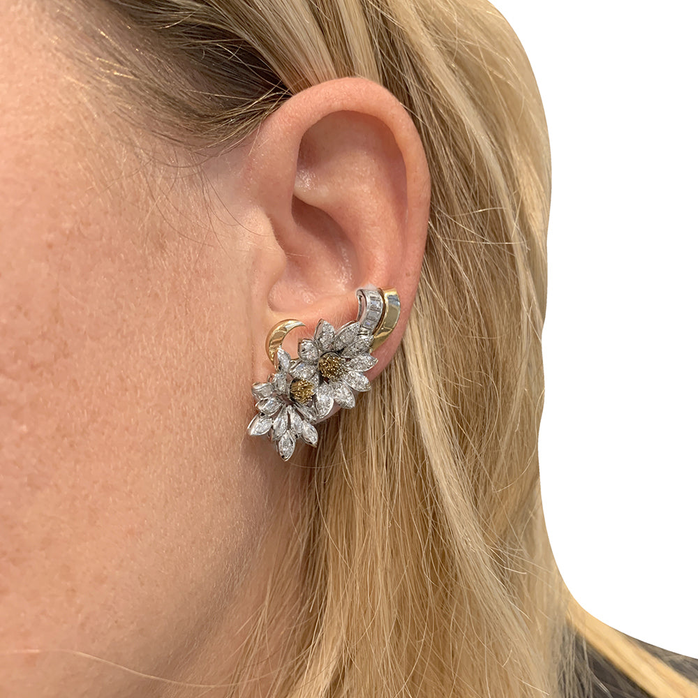 Boucles d'oreilles, "Edelweiss", en or jaune, platine et diamants. 6