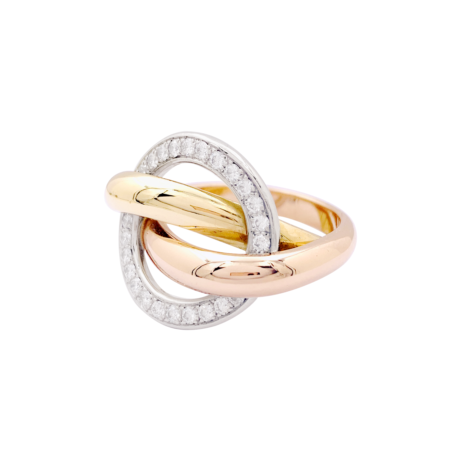 Bague Cartier "Trinity Crash" trois ors, diamants. 6