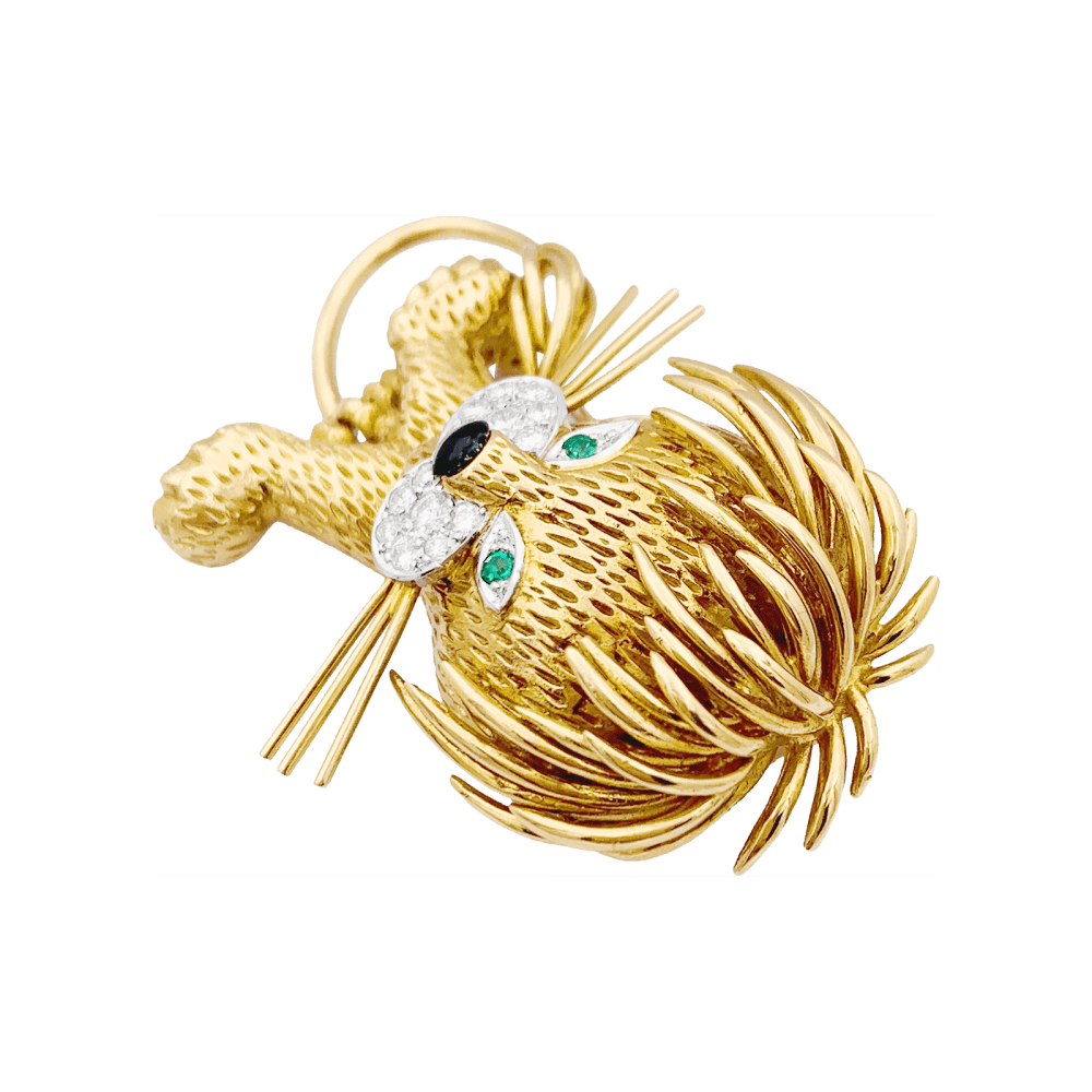 Clip Van Cleef & Arpels, "Lion Ebouriffé", or jaune, émeraude, diamants. 4