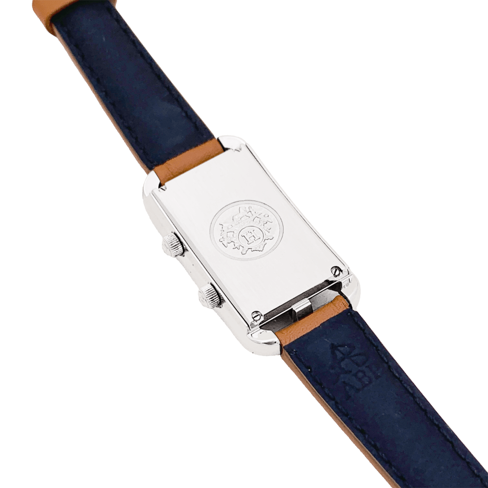 Montre Hermès, "Nantucket Dual Time", acier, cuir, diamants. 3