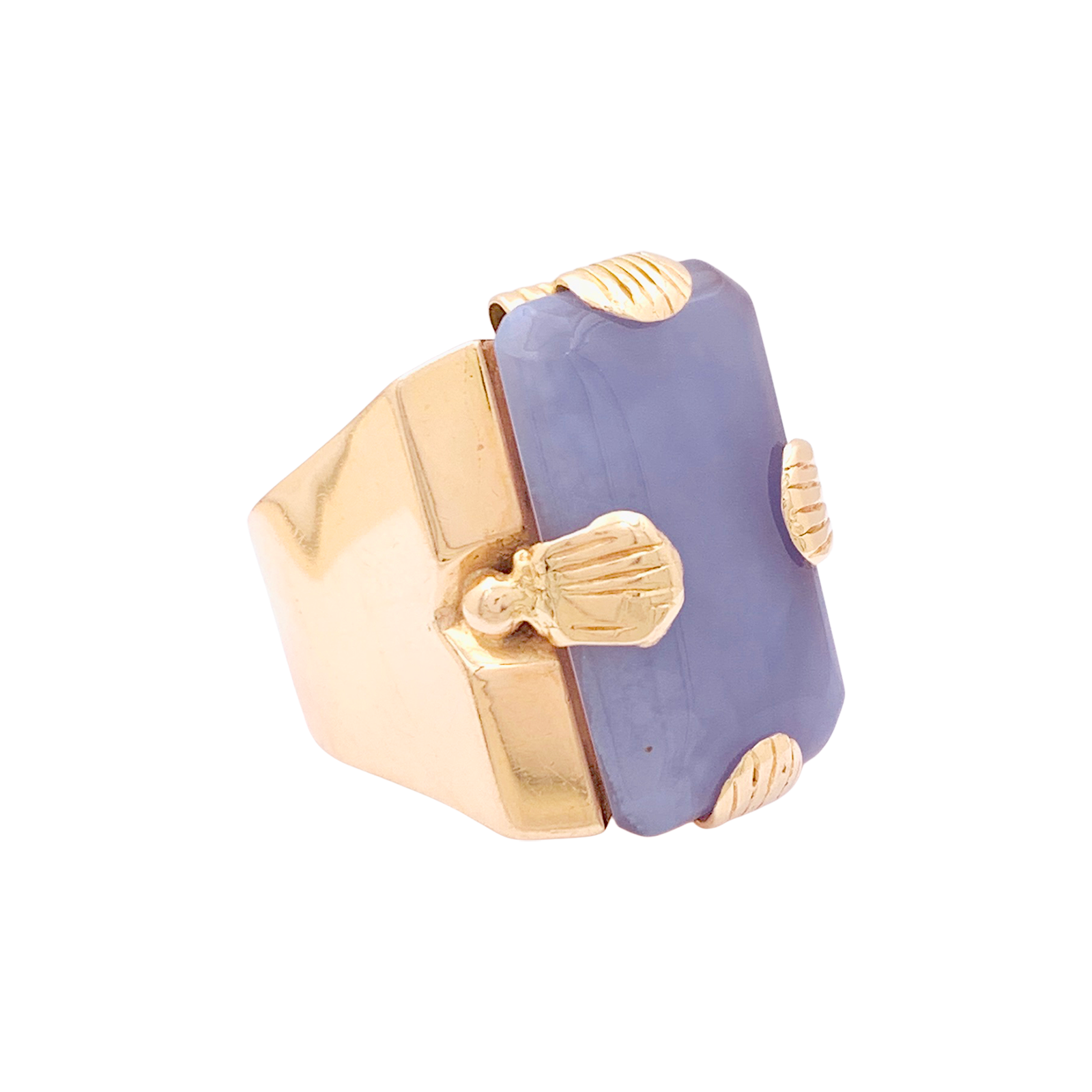 Bague "Tank" or rose, jade lavande. 3