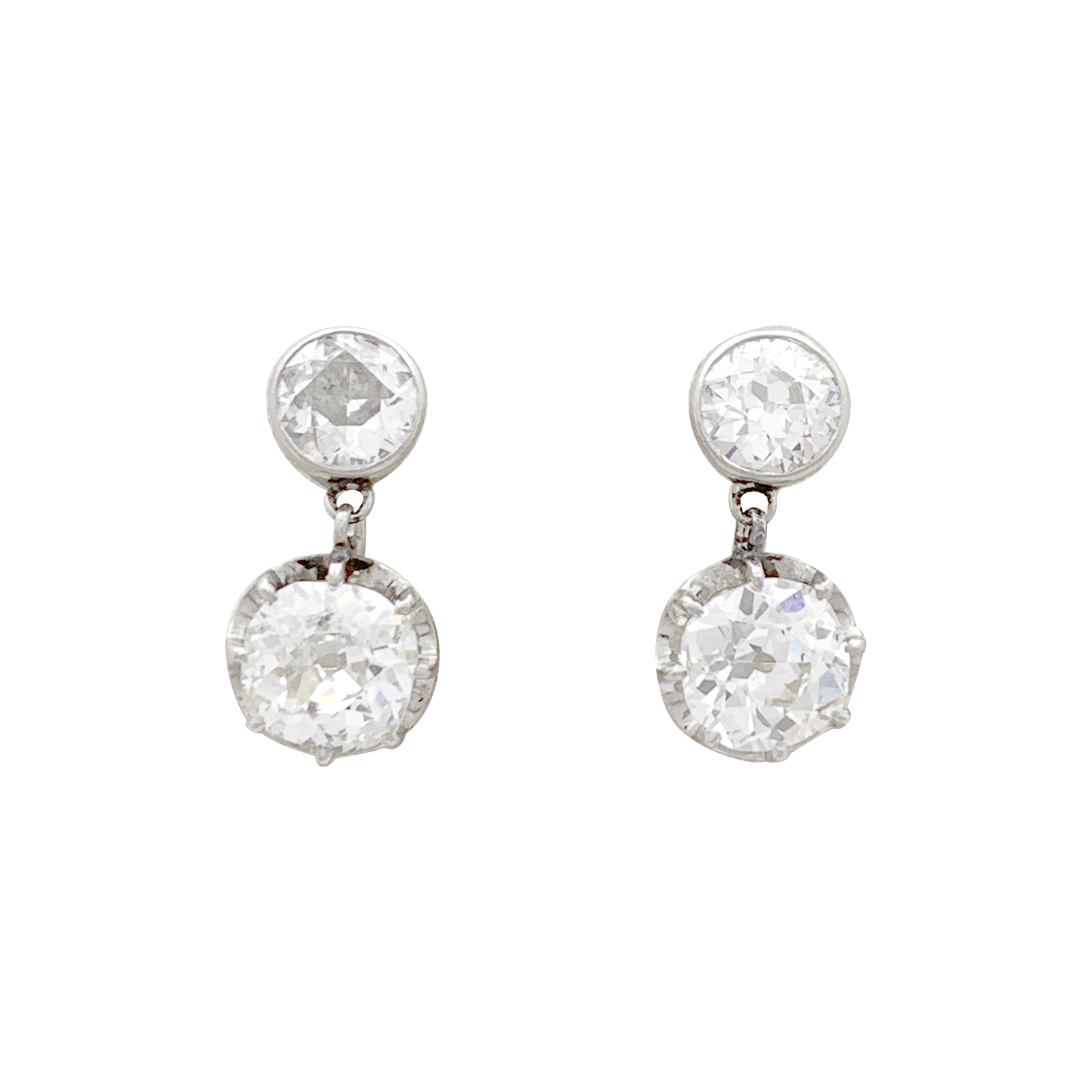 Dormeuses en or rose, platine et diamants taille ancienne 1