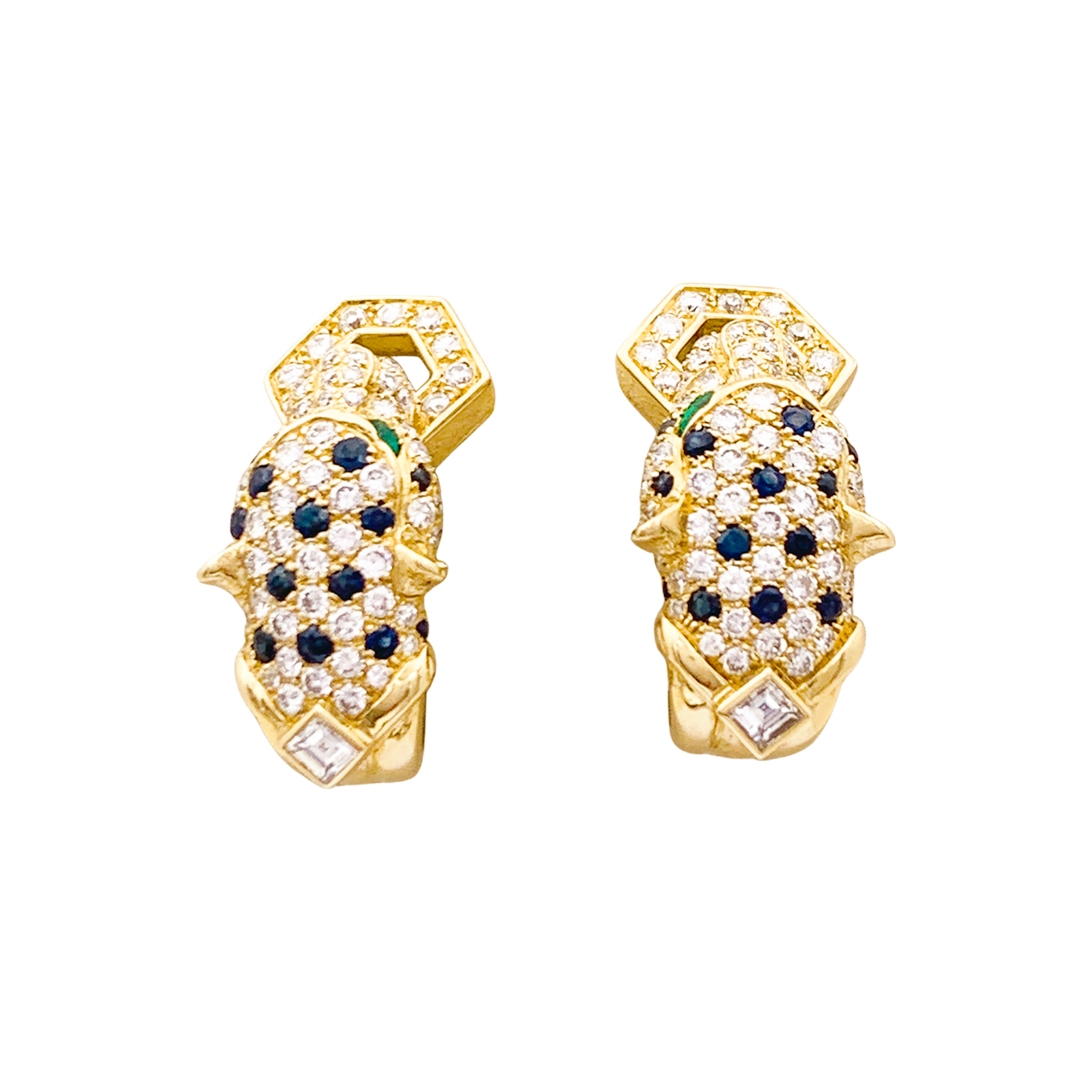 Clips d'oreilles O.J. PERRIN, or jaune, diamants, saphirs et émeraudes. 2
