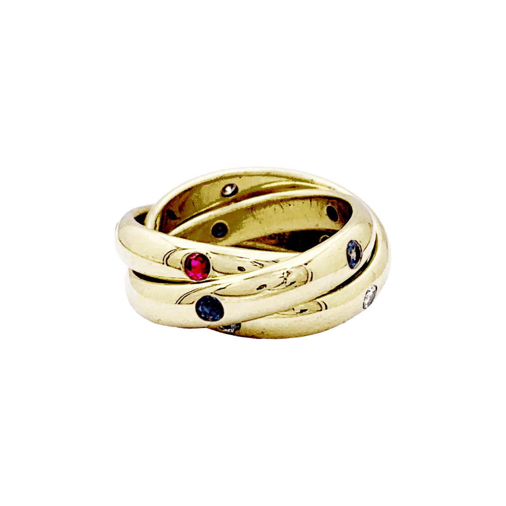 Bague Cartier, "Constellation", or jaune, saphirs, rubis, diamants. 2