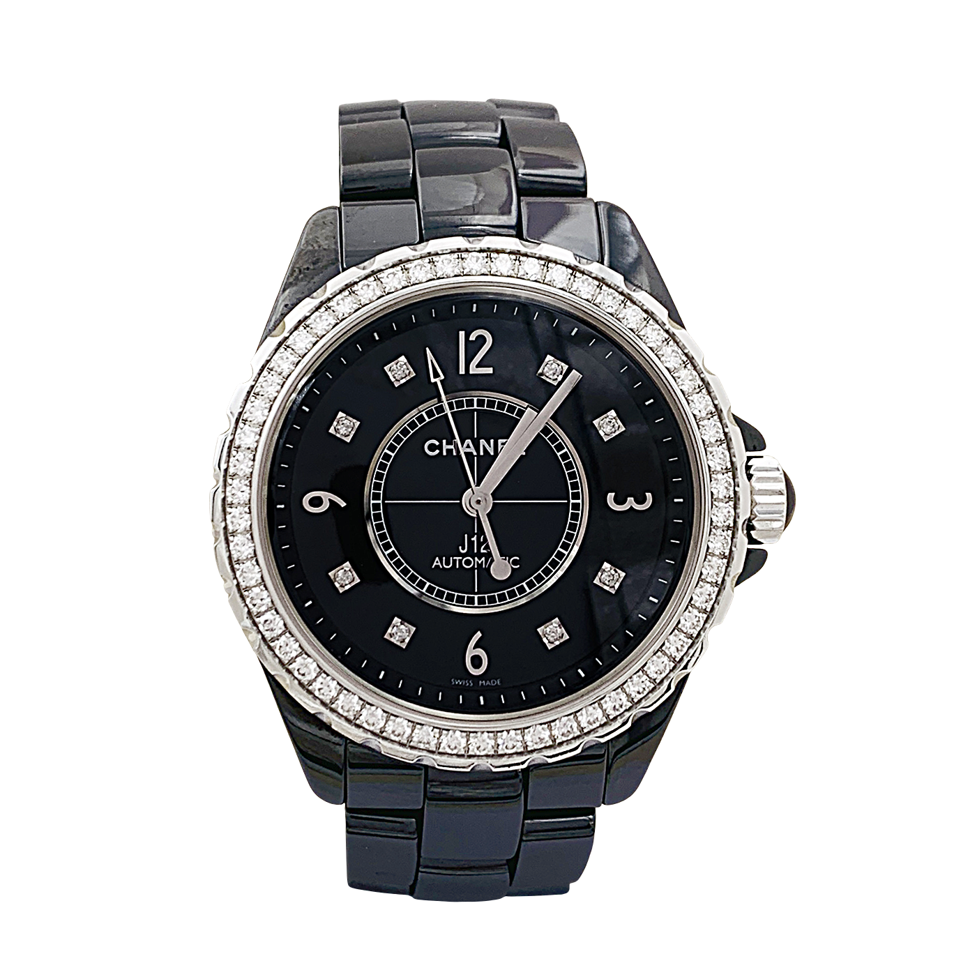 Montre Chanel, "J12", céramique noire, diamants. 7