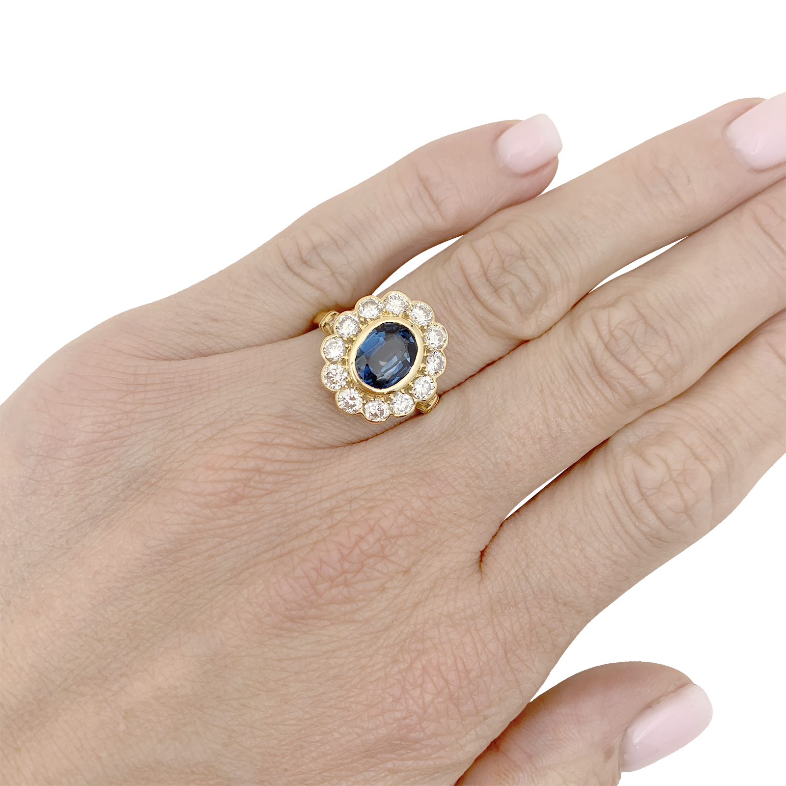 Bague Pompadour or jaune et blanc, saphir, diamants. 3