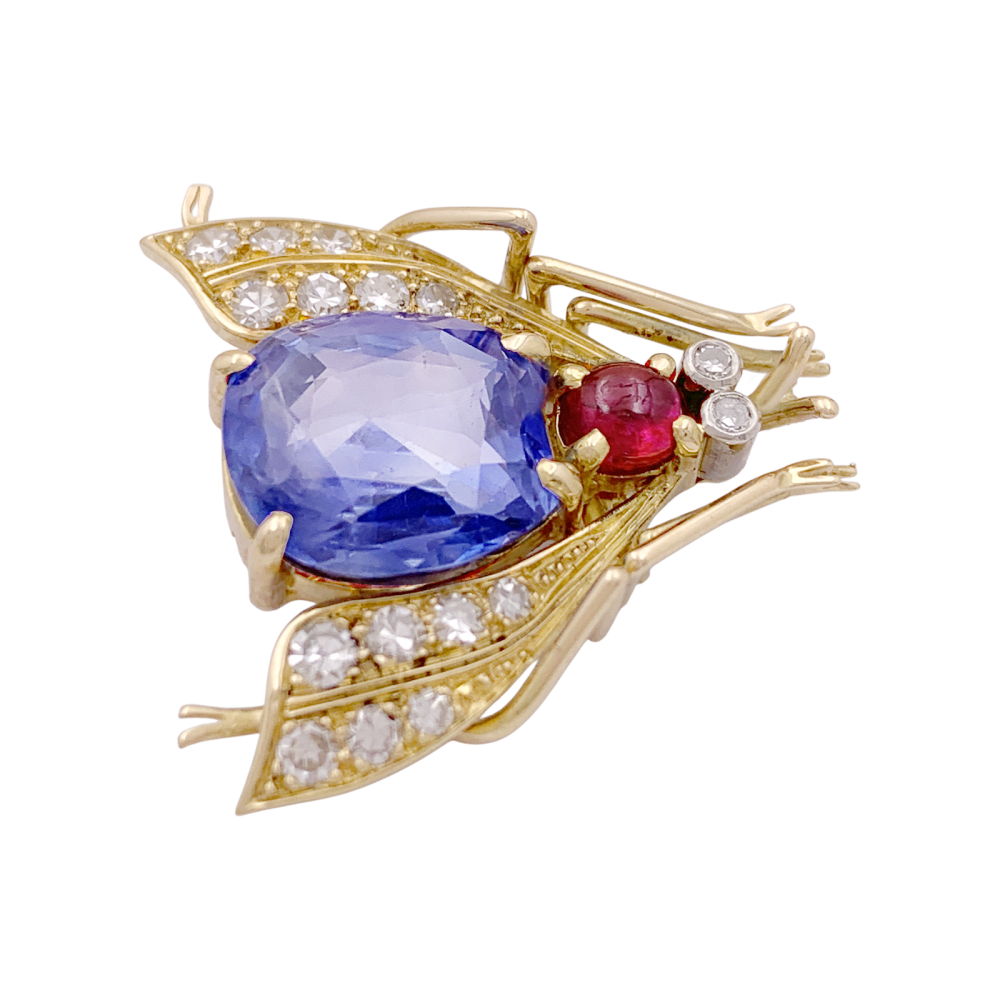 Broche Van Cleef & Arpels, « Abeille », platine, or jaune, saphir, rubis et diamants. 2