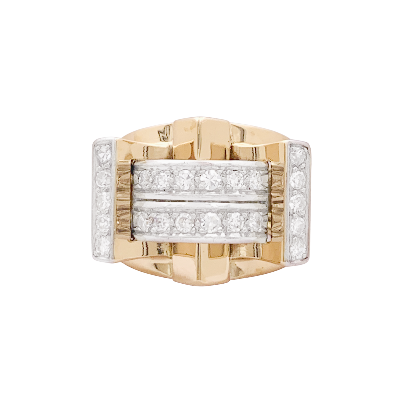 Bague « Tank » or jaune, platine, diamants taille 8/8. 1