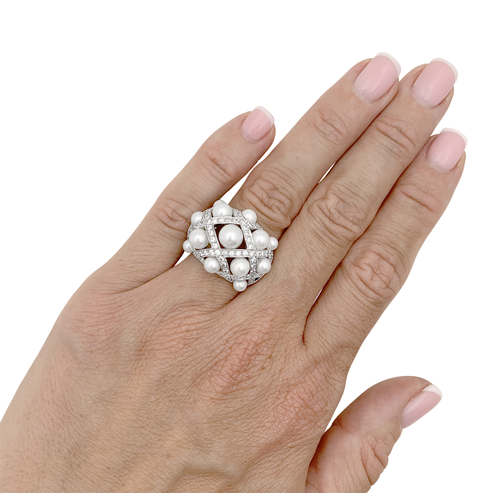 Bague CHANEL, "Baroque", or blanc, diamants, perles. 5