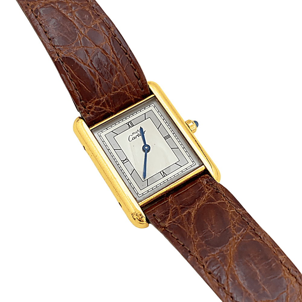Montre Cartier, "Tank Must", argent plaqué or, cuir. 3