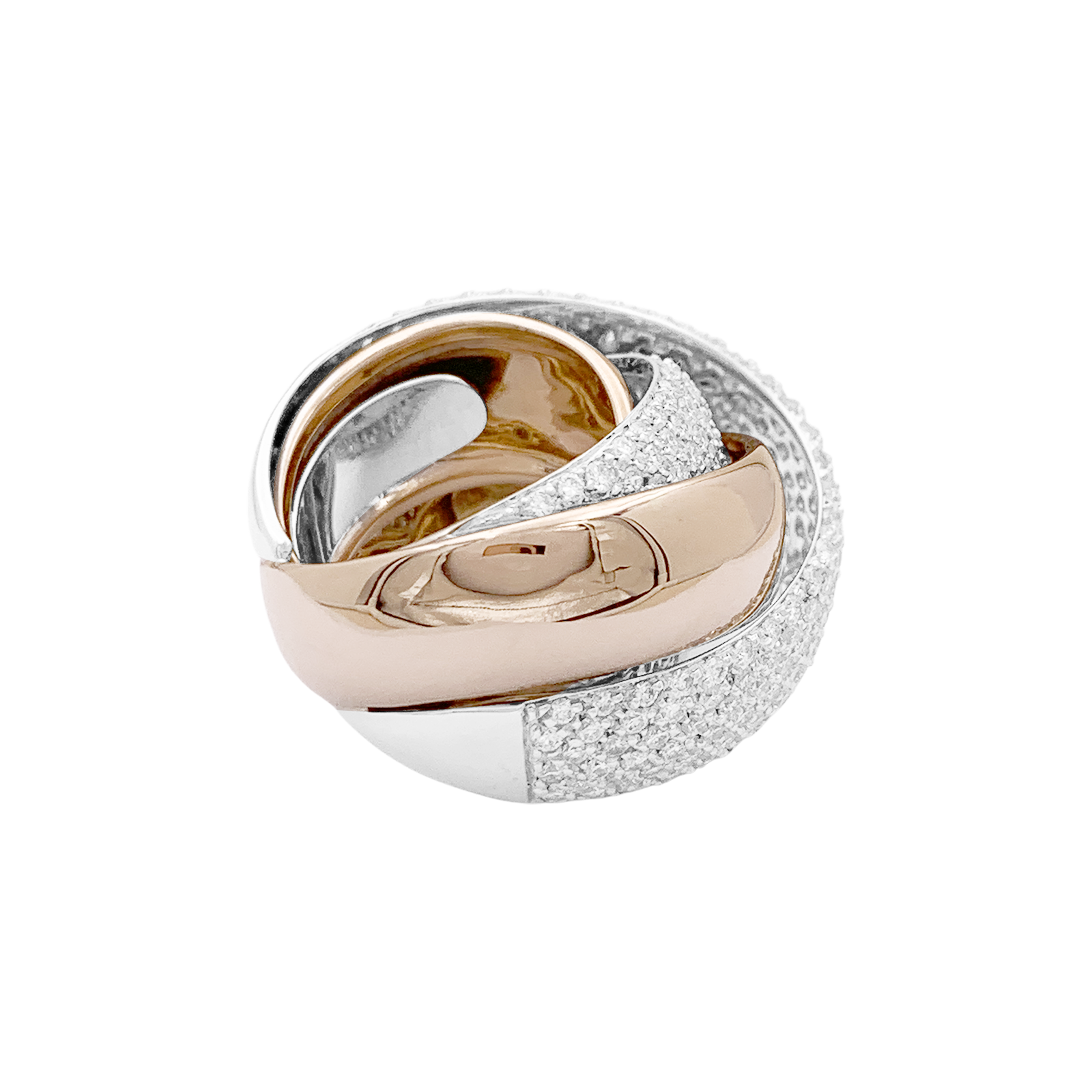 Bague quatre joncs deux ors et diamants. 4