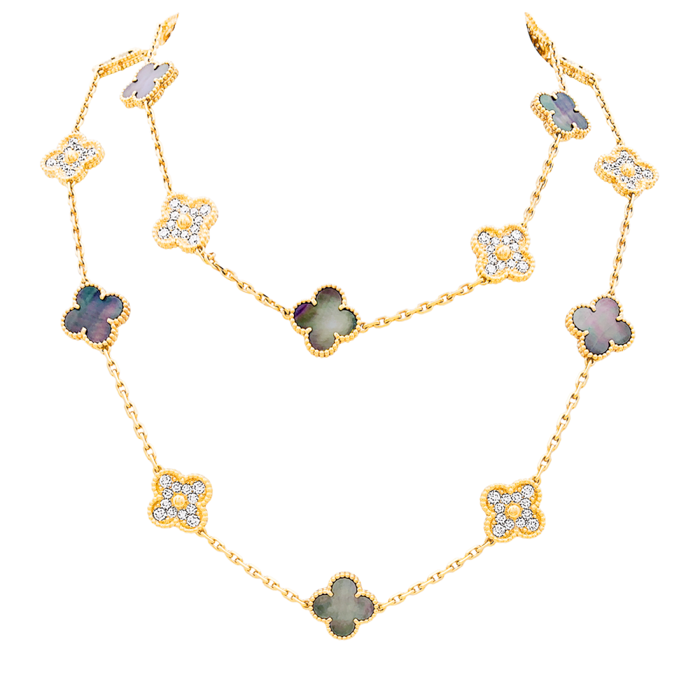 Sautoir Van Cleef & Arpels, "Vintage Alhambra", or rose, nacre et diamants. 5