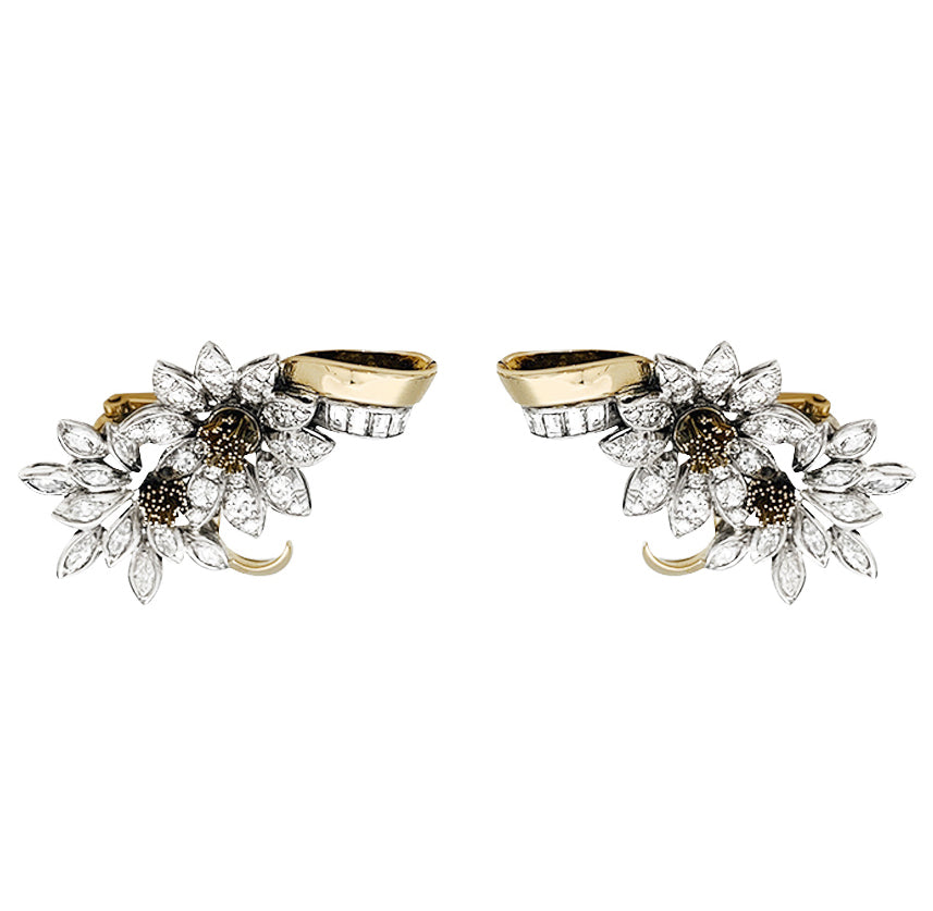 Boucles d'oreilles, "Edelweiss", en or jaune, platine et diamants. 8