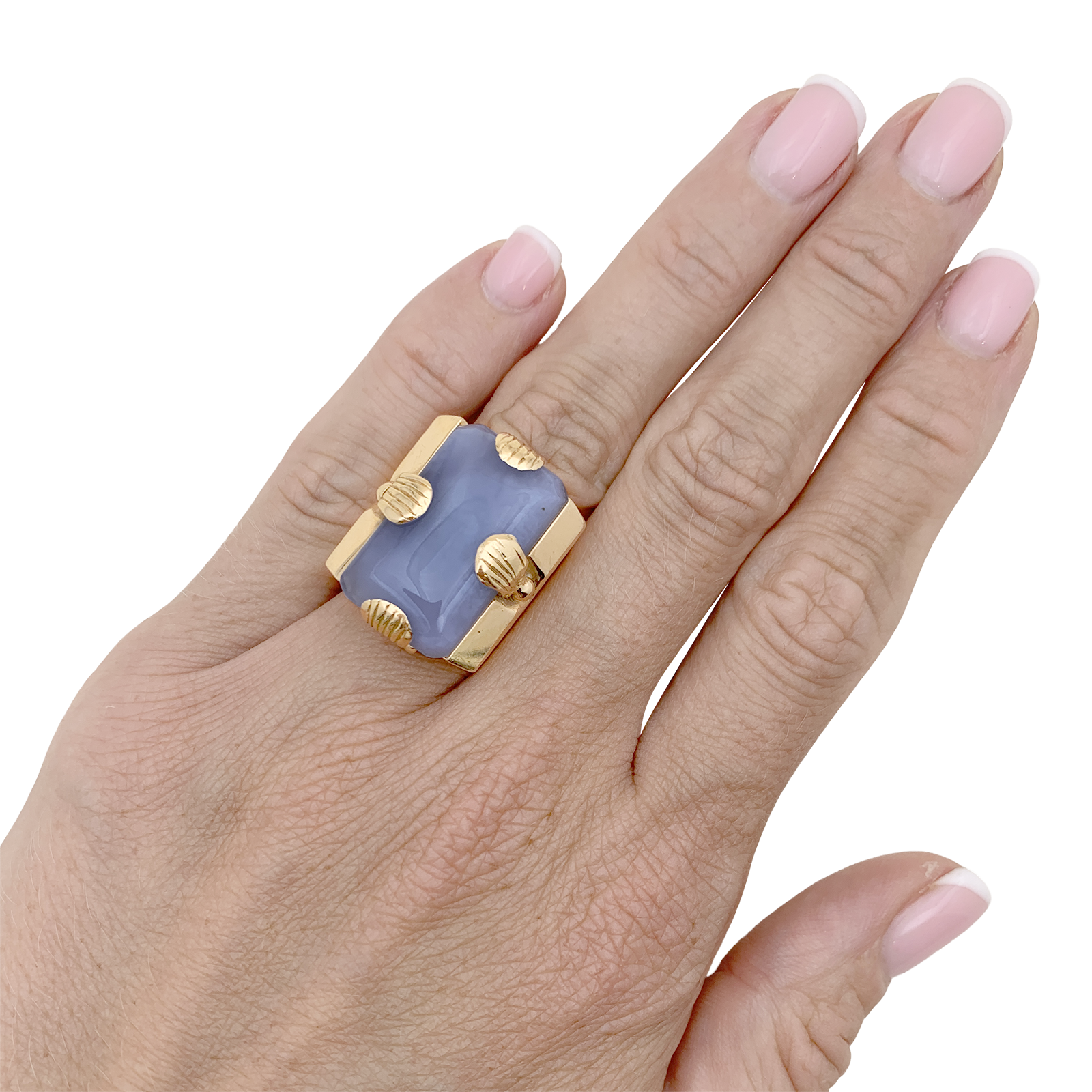 Bague "Tank" or rose, jade lavande. 6