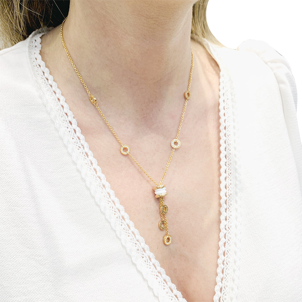 Collier Bulgari, "BZERO1", or rose, céramique blanche et diamants. 3