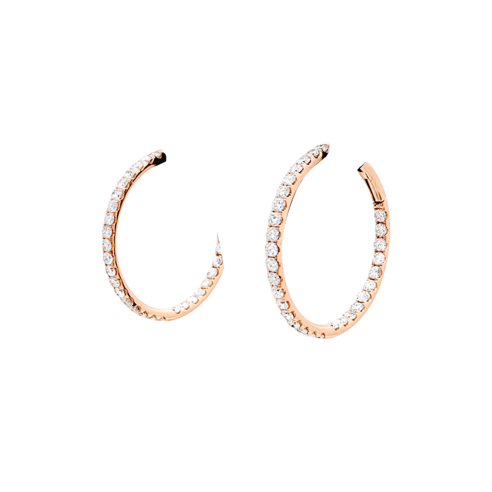 Boucles d'oreilles créoles, or rose et diamants. 2