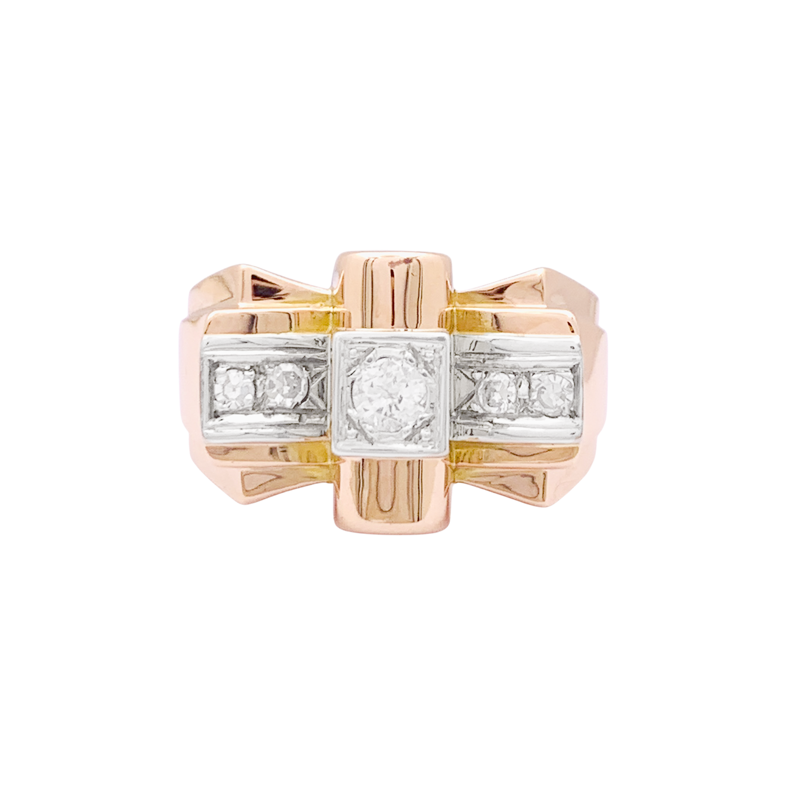 Bague « Tank » or rose, or blanc, diamants taille 8/8. 1