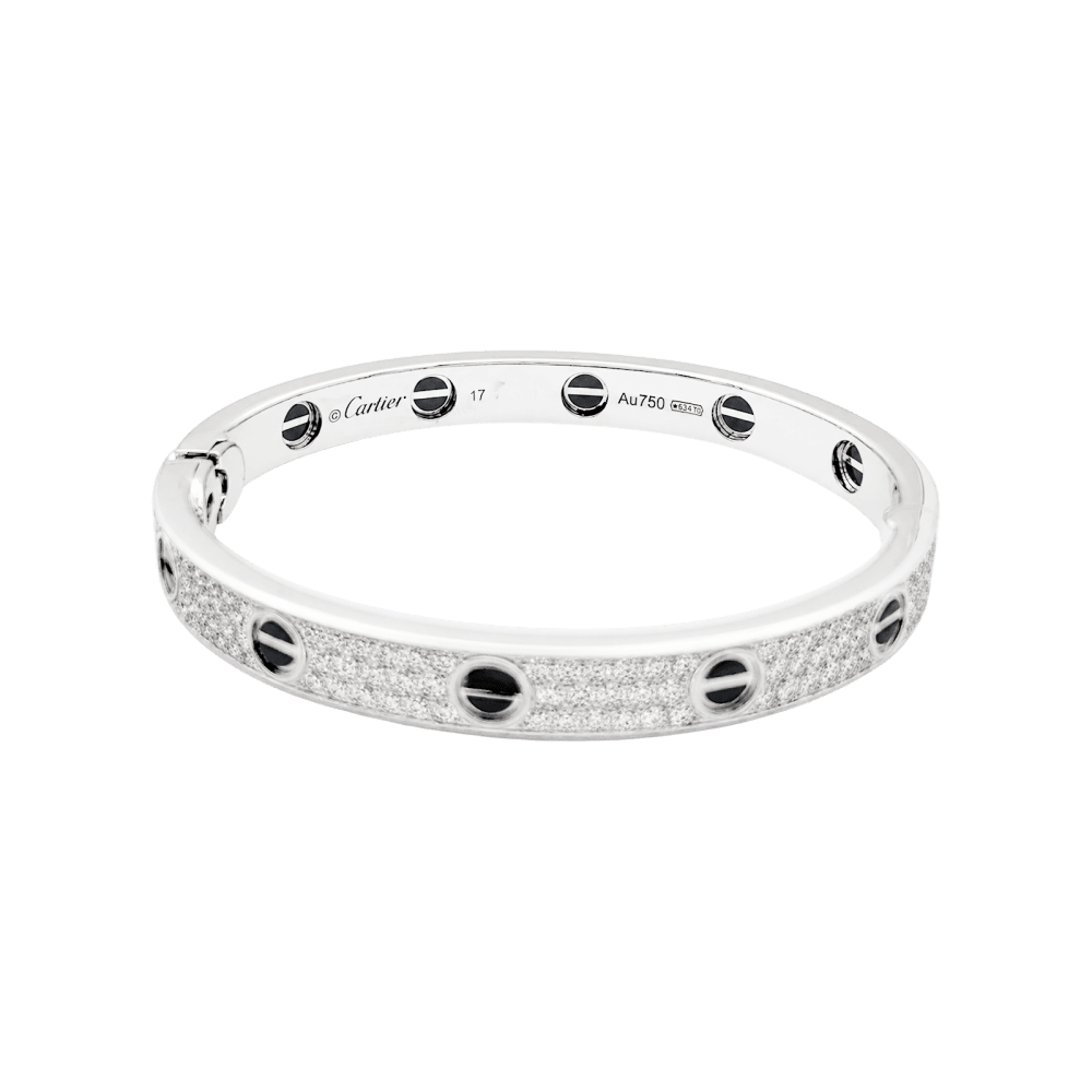 Bracelet Cartier, "Love", or blanc, diamants et céramique. 3