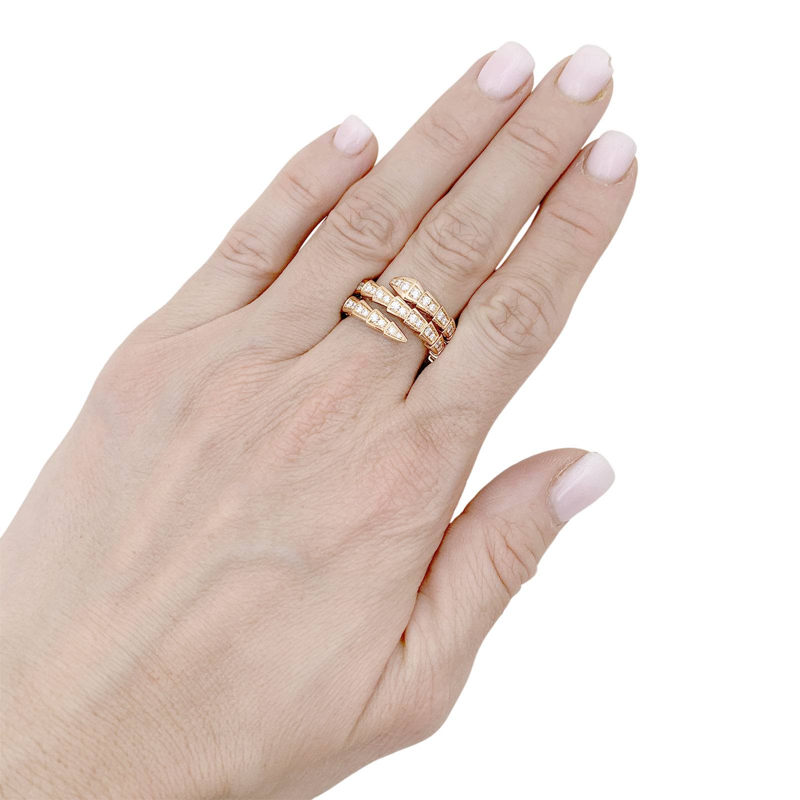 Bague Bulgari, "Serpenti Viper", or rose, diamants. 5
