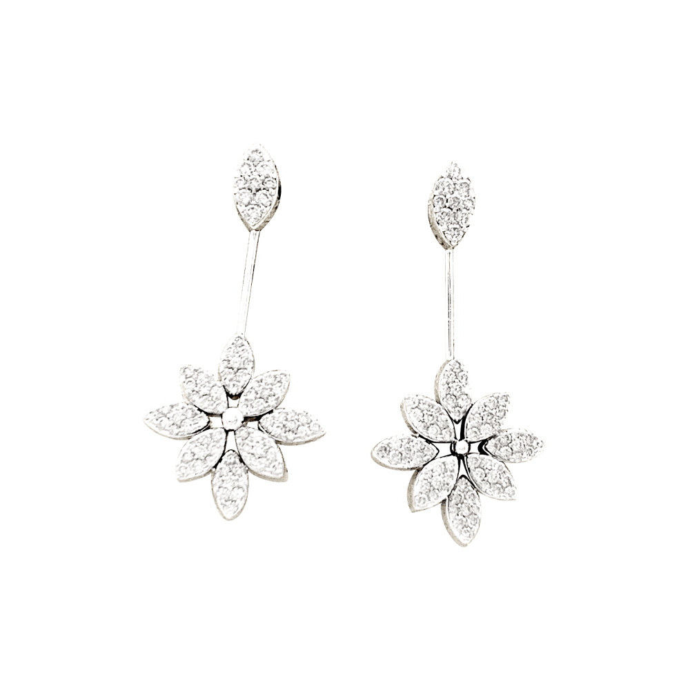 Boucles d'oreilles, or blanc, diamants. 1