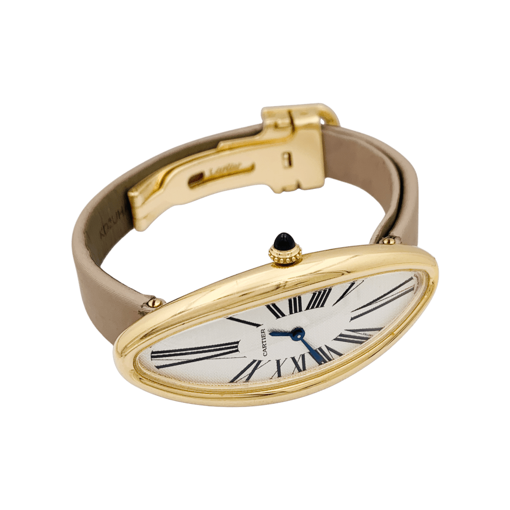 Montre Cartier, "Baignoire Allongée", or rose, cuir. 3