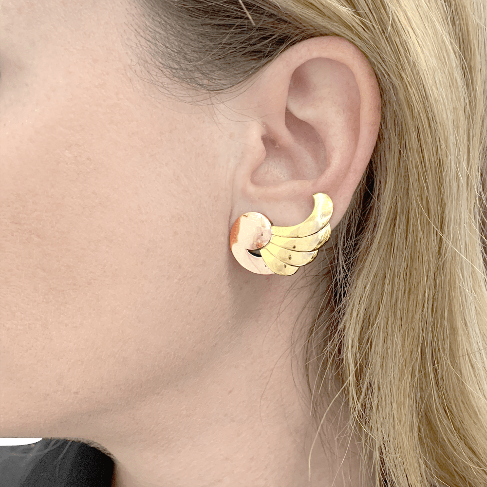 Boucles d'oreilles vintage "Ailes", deux ors. 6